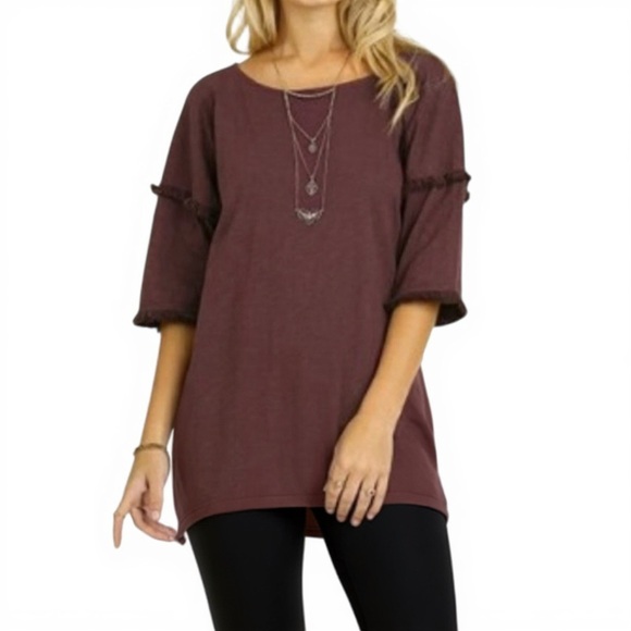 Umgee Maroon Oversized Fringe Tunic Top Size Medium - Picture 1 of 10